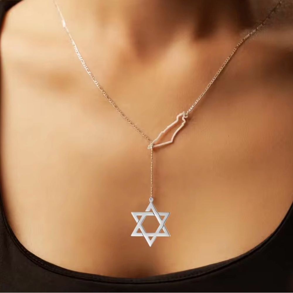 18k Gold Plated Silver Star of David and Map of Israel Necklace.